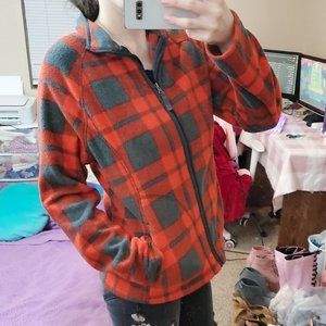 Merona Red & Gray Plaid Fleece Jacket